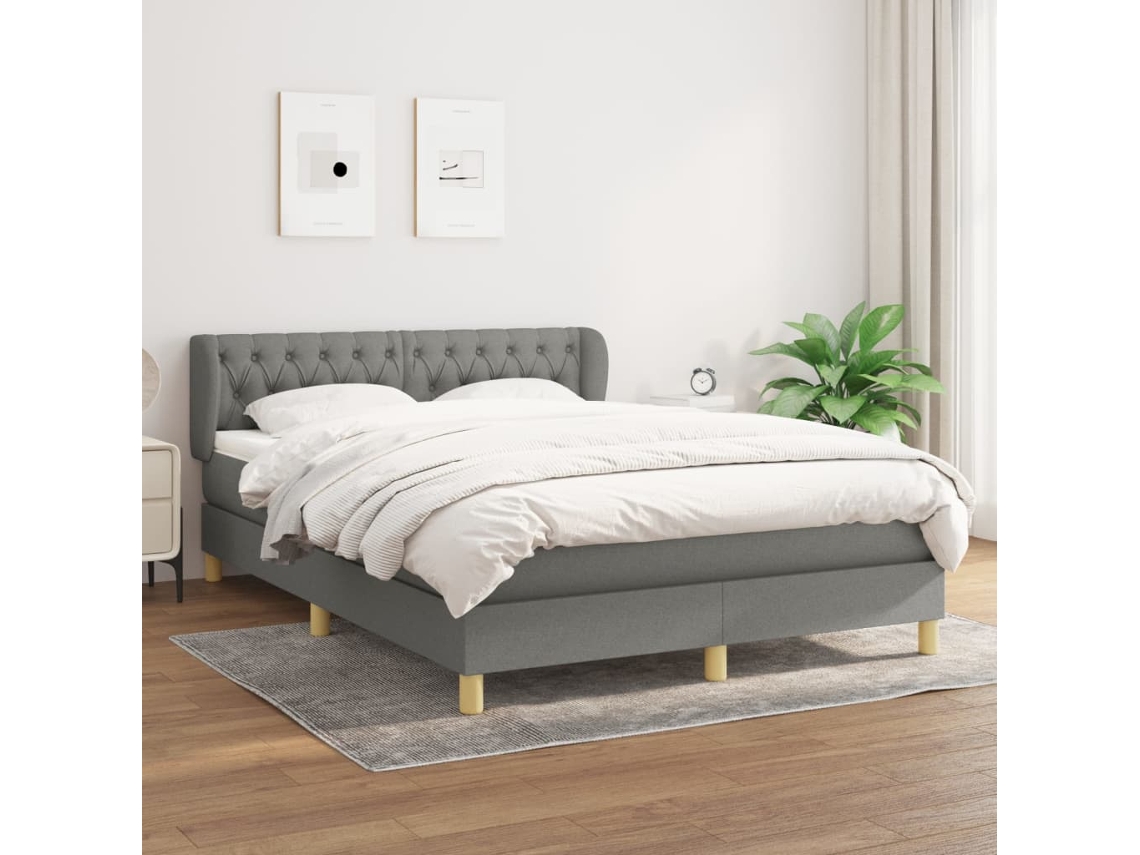Cama box spring con colchón tela gris oscuro 140x200 cm