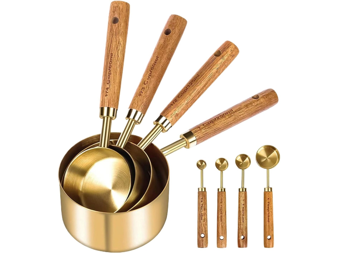 Juego de cuchara y taza medidora | Cucharas y tazas medidoras de acero inoxidable con asas Gokoco