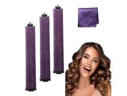 Un conjunto de tres herramientas para rizar el cabello sin calor, con textura satinada, para crear ondas grandes - Color oscuro.