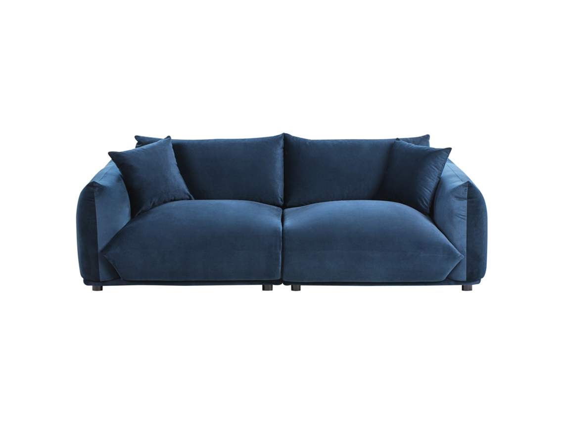 Beliani Guantes Sofá 3 Plazas Terciopelo Azul 220x104x75