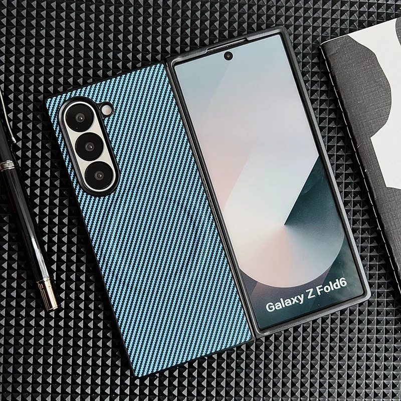 (para Zfold 3 Azul Clarocompatible Con Funda Protectora Magnética Samsung,cubierta Trasera De Cuero Sintético Con Textura De Fibra De Carbono