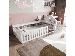 Cama Infantil De 90x200 Cm Con Dosel, Barandillas De Seguridad Para La Ventana Y Madera Maciza.
