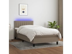 Cama Box Spring Colchón Y Luces Led Tela Gris Taupe 90x190 Cm