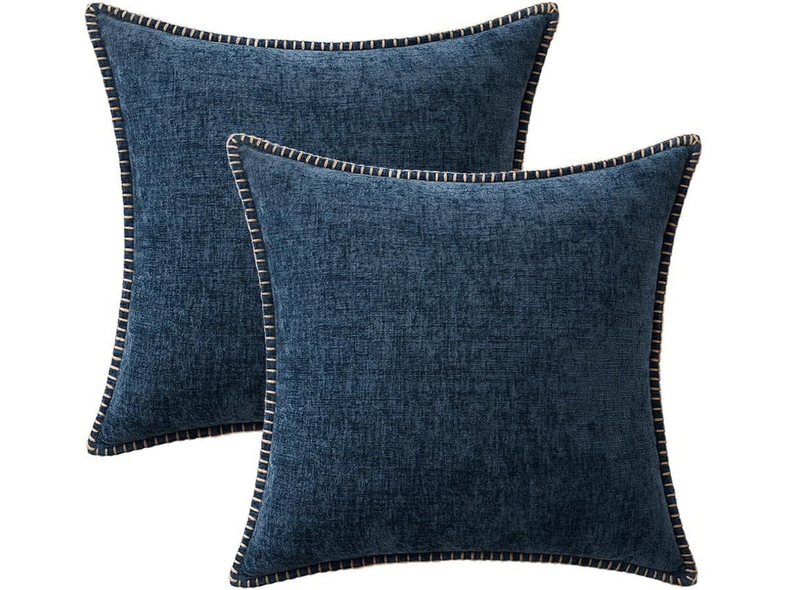 Una Funda De Almohada De Puntada Triangular, 18x18 Pulgadas, Azul Oscuro