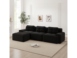 Sofá Modular En L 3 Plazas - Con Ottoman, Tapizado Pana - Negro