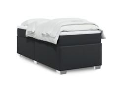 Cama Box Spring Con Colchón Cuero Sintético Negro 90x190 Cm