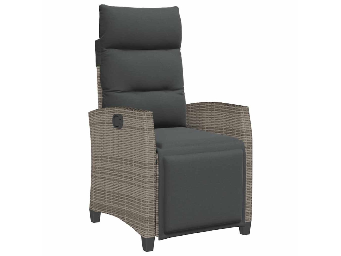 Maison Exclusive - Silla de jardín reclinable con mesa auxiliar de mimbre, patas grises