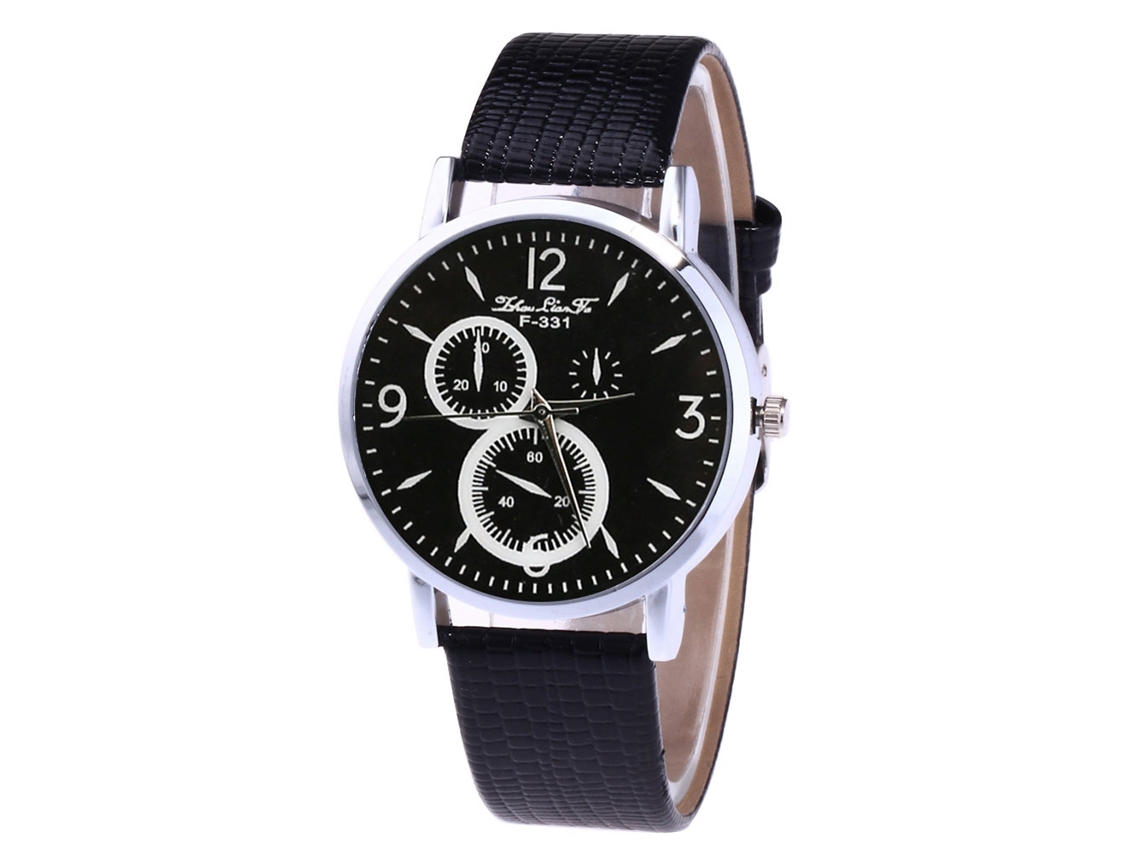 Reloj De Cuero Para Hombre Dial Redondo Cuarzo Resistente Al Agua Negro