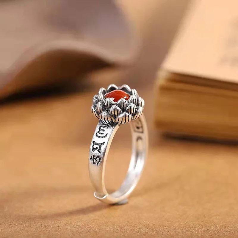 Anillo De Loto Con Mantra Budista Tibetano De Seis Sílabas, Joyería De Oración Om Mani Padme Hum