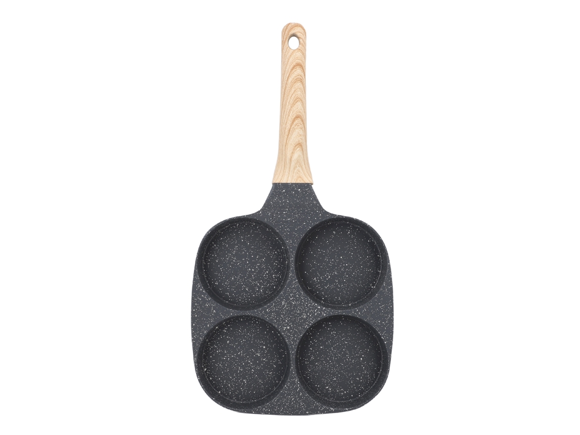 Sartén Antiadherente Para Huevos Con 4 Cavidades, De Aluminio Con Mango De Madera, Apta Para Cocinas De Gas Y De Inducción.