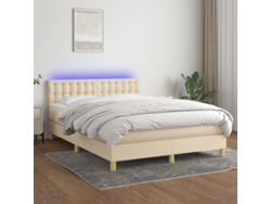 Cama Box Spring Colchón Y Luces Led Tela Crema 140x190 Cm