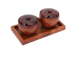 Caja de madera para condimentos, salero y especiero con 2 piezas, ideal para la cocina.