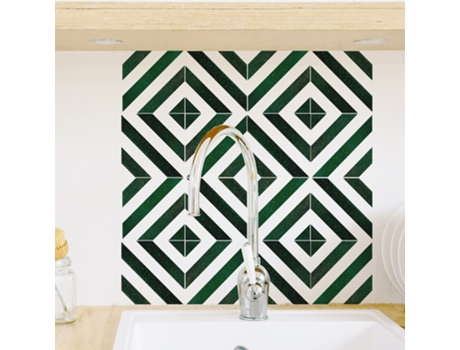 Adhesivo de Morada Adhesiva PLAGE Formas Geométricas con Degradado Verde Estilizado en Fondo Blanco X6 15 cm X 15 cm