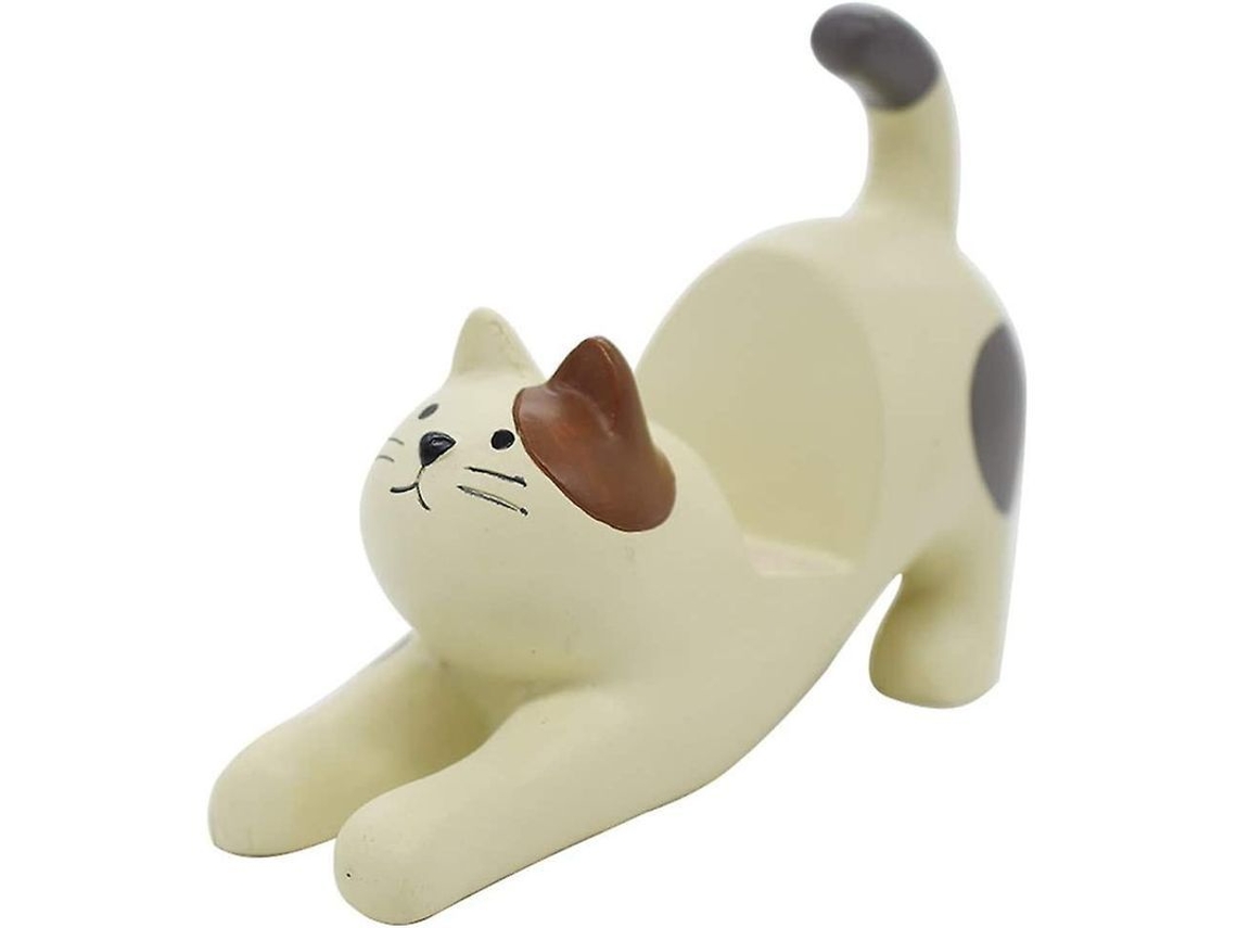 Soporte Para Teléfono De Resina Con Diseño De Gato De Dibujos Animados En 3d, Portátil, Duradero, Blanco.