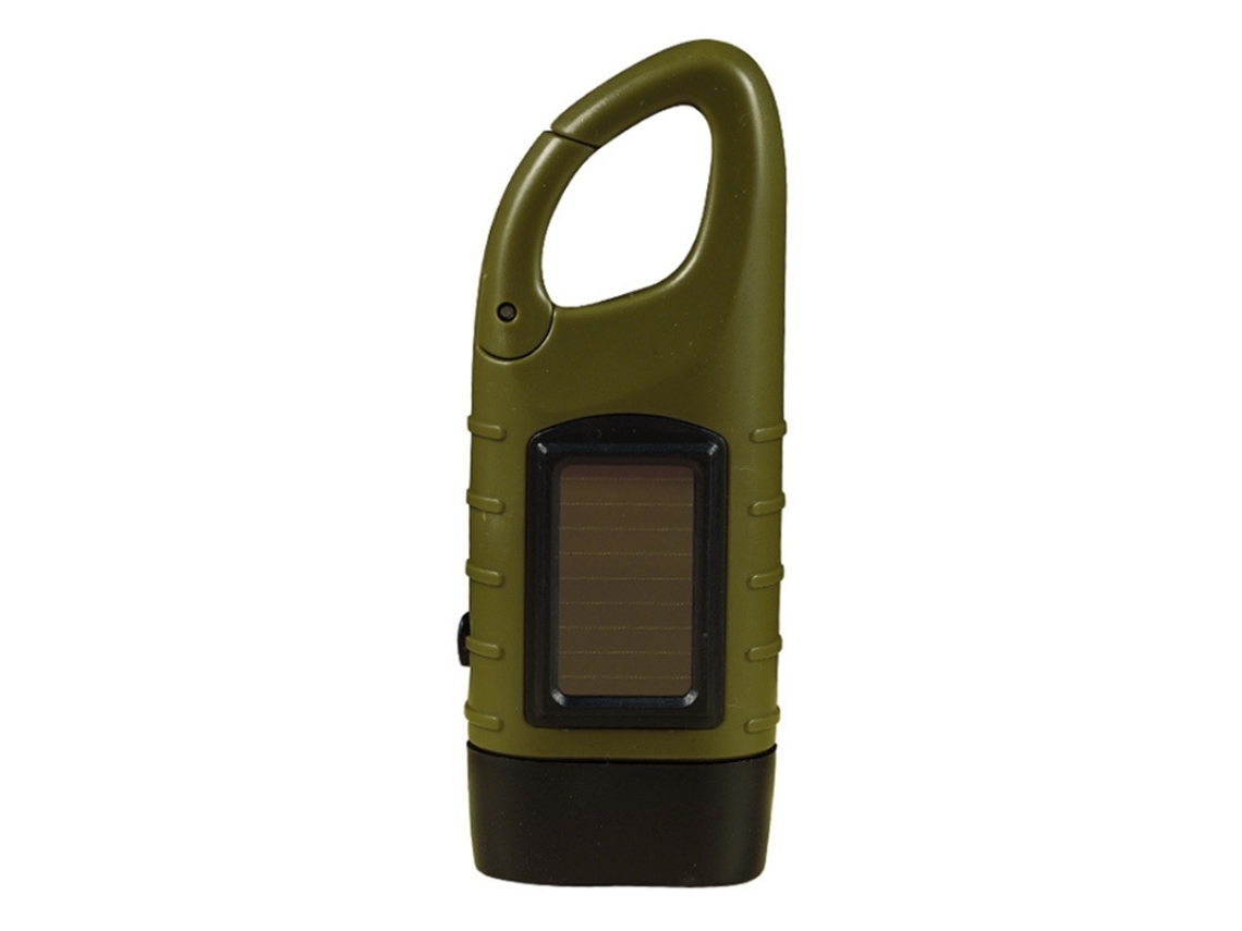 Linterna LED de emergencia con activación manual y energía solar (verde militar)