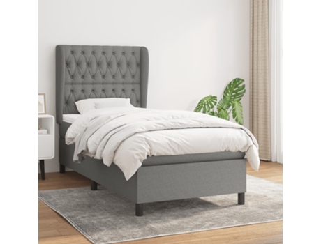 vidaXL Cama con somier y colchón 90x200 cm tela gris oscuro