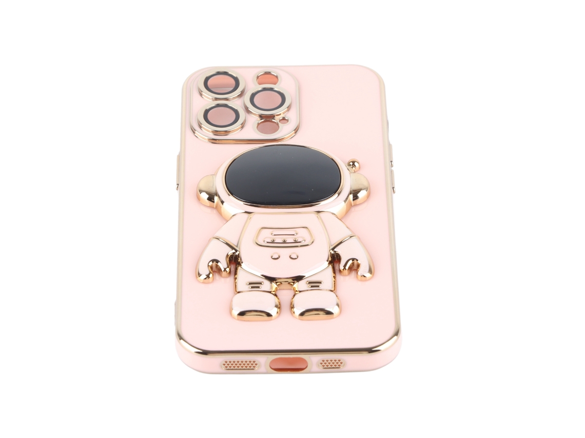 Cubre Teléfono Con Astronauta Electroplating Con Soporte Y Película Protectora De Lente Compatible Para Iphone