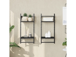 Estantes De Pared | Estante Flotante | Estantería Pared 2 Niveles Con Barras 2 Uds Negro 30x25x65 Cm