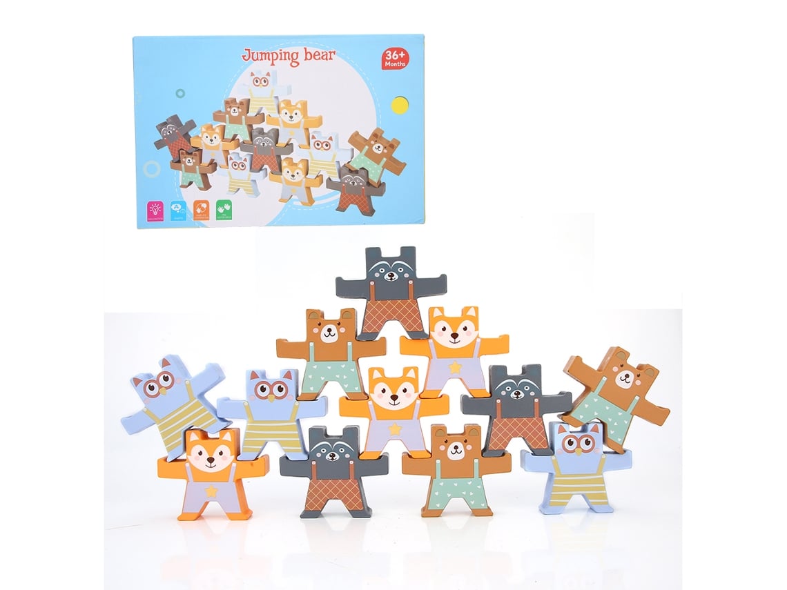 Ats-juguete De Bloques De Madera Para Niños Oso Cartoon Inteligente Para Apilar Y Aprendizaje Temprano