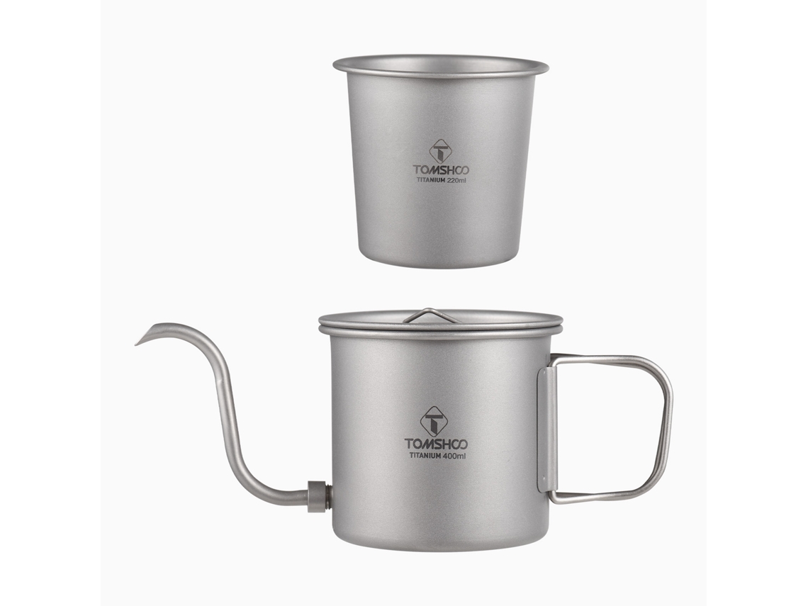 Taza De Café Portátil De Titanio De 400 Ml Con Boquilla Desmontable Y Asa Plegable Para Uso En Camping Y En Casa.