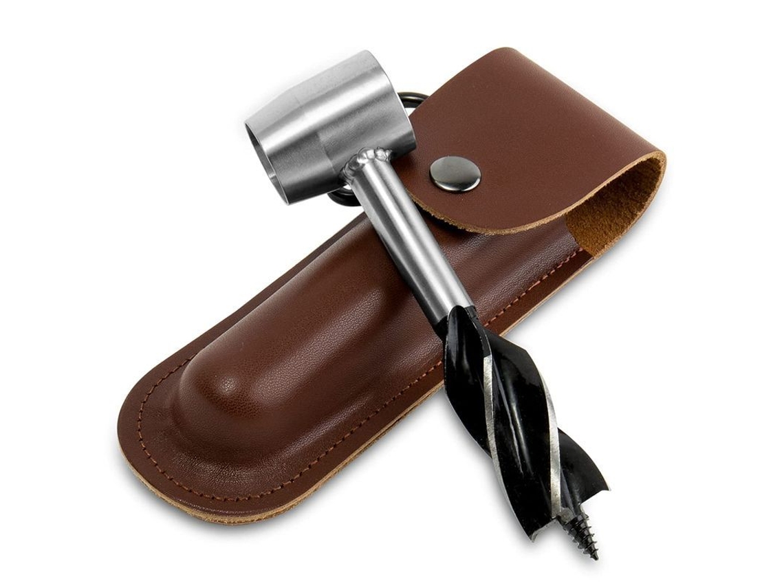 Taladro manual de carpintería con taladros y funda. Herramienta multiusos de acero resistente para acampada y supervivencia.