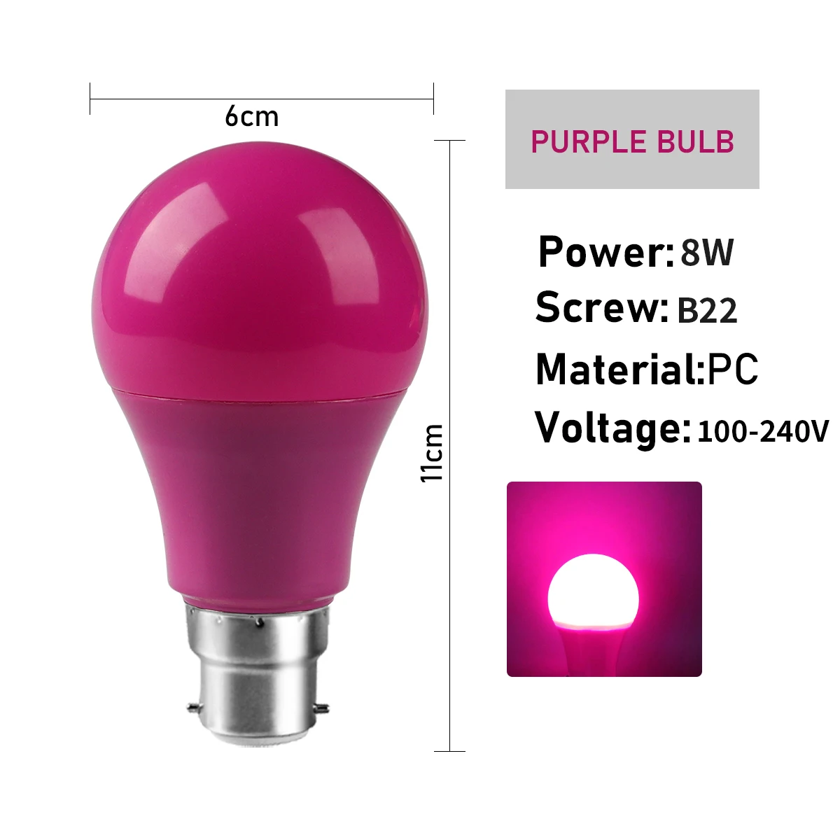 (b22 Morado, 10 Unidades) Bombillas Led De Colores Para Escenarios, Con Cambio De Color Y Sin Parpadeo.