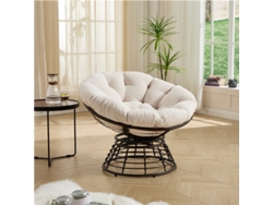 Silla Papasan De Mimbre Con Estructura De Pana Blanca Y Marrón, Giratoria 360°.