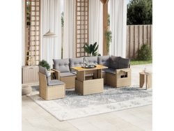 Conjunto de 7 sofás de jardín con cojines de mimbre beige de Dkd Home Decor