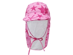 Sombrero de sol infantil con ala ancha, estrella rosa y solapa.