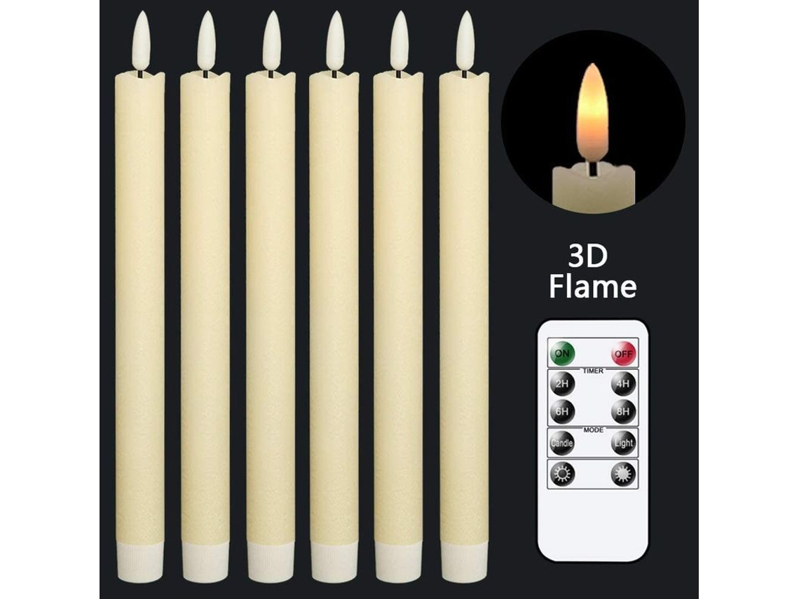 Velas Taper De Marfil Sin Llama Con Control Remoto 10 Teclas, Operadas Por Batería Led Caliente 3d Para Navidad