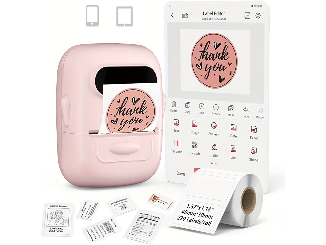 Impresora P50 Térmica Portátil, Compatible Dispositivos Móviles, Rollos Pegatinas Incluidos.