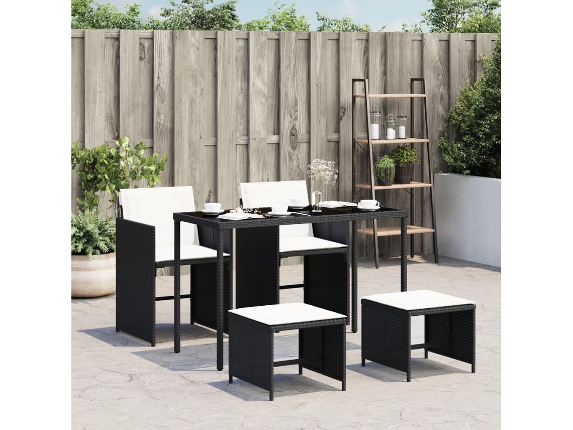 Juego de comedor de jardín de 5 piezas con cojines, mimbre sintético negro, DKD Home Decor