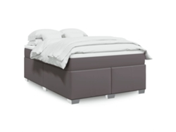 Cama Box Spring Con Colchón Cuero Sintético Gris 140x200 Cm