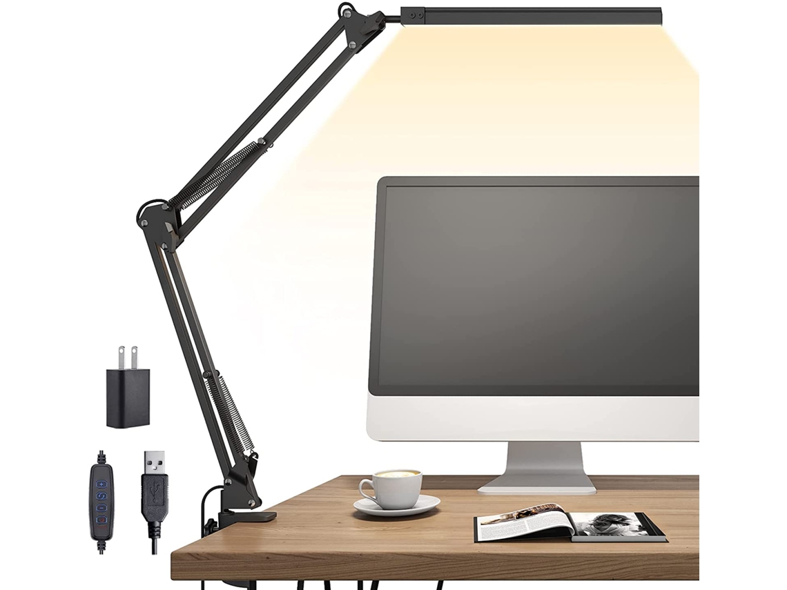 Lámpara de escritorio LED profesional, luz de lectura con brazo articulado regulable y brazo plegable, 3 modos de color, diseño que protege los ojos, 10 Ni