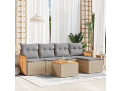 Conjunto de sofá de jardín de 6 piezas con cojines, mimbre sintético beige, Dkd Home Decor