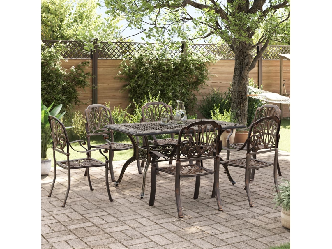 Juego de comedor de jardín de 2 piezas de aluminio fundido en bronce Dkd Home Decor