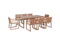 Conjunto De Jantar De Exterior Para 8 Pessoas Beliani Sassari Premium De Madeira De Acácia Certificada Castanho 180x90x75