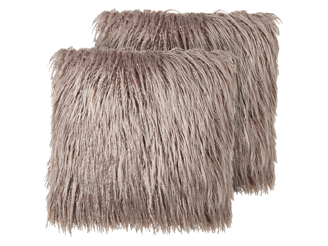 Conjunto De 2 Almofadas Decorativas Beliani Corokia De Pelo Sintético Creme 45x45x14