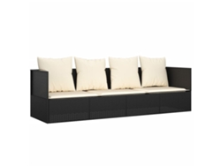 Sofá de exterior con cojines, mimbre, negro, MAISON EXCLUSIVE