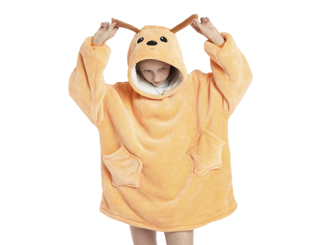 Bata Infantil Estilo Sudadera Y Manta De Felpa Extrasuave. Bolsillos Frontales. Diseño Perrito