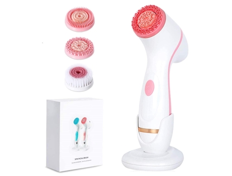 Escova de limpeza facial à prova d'água Escova giratória facial com 3 cabeças Carregamento USB Spin Face Escova (Rosa)