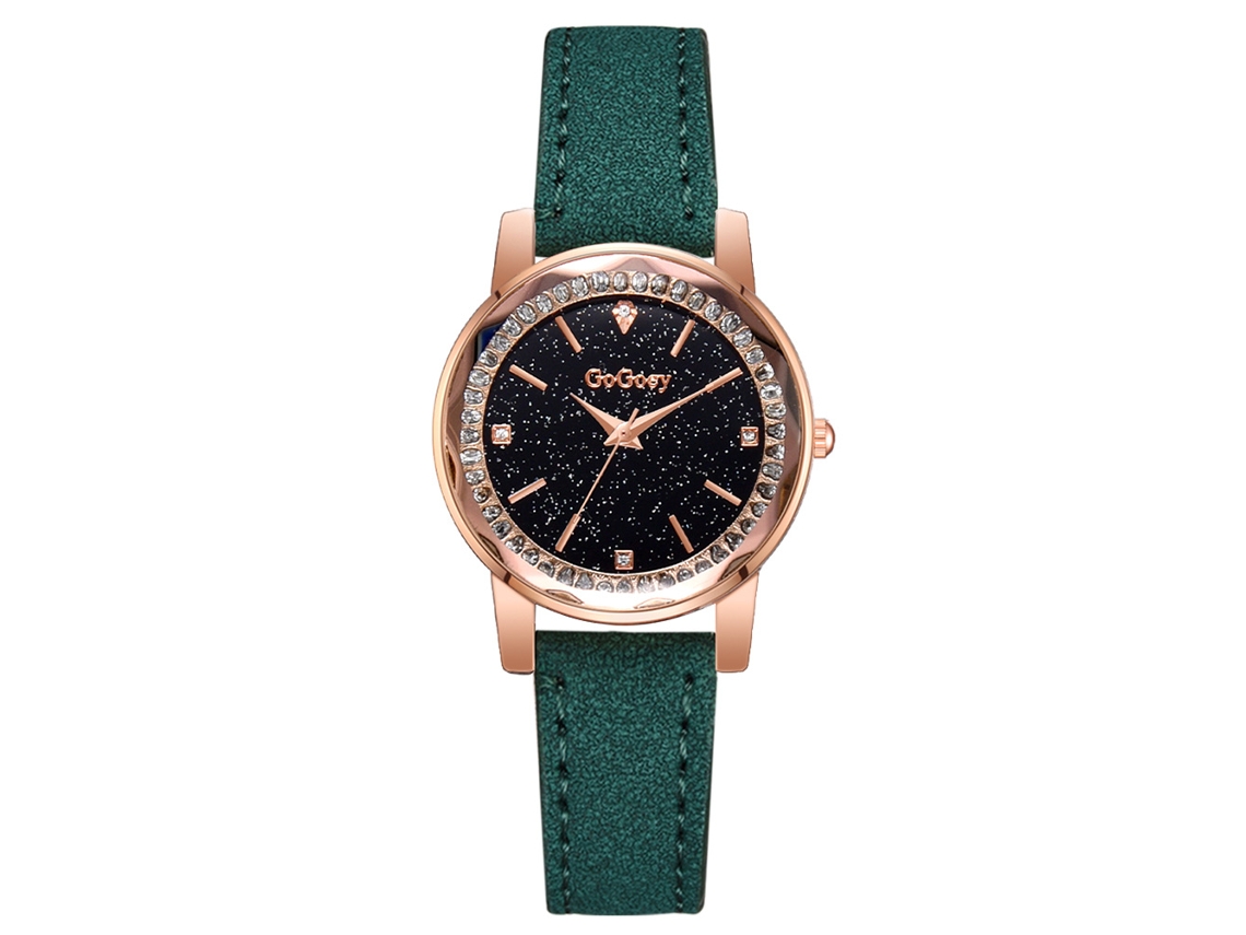 Reloj De Pulsera De Cuarzo De Pu A La Moda, Estilo Casual Sencillo Con Diamantes De Imitación (verde)