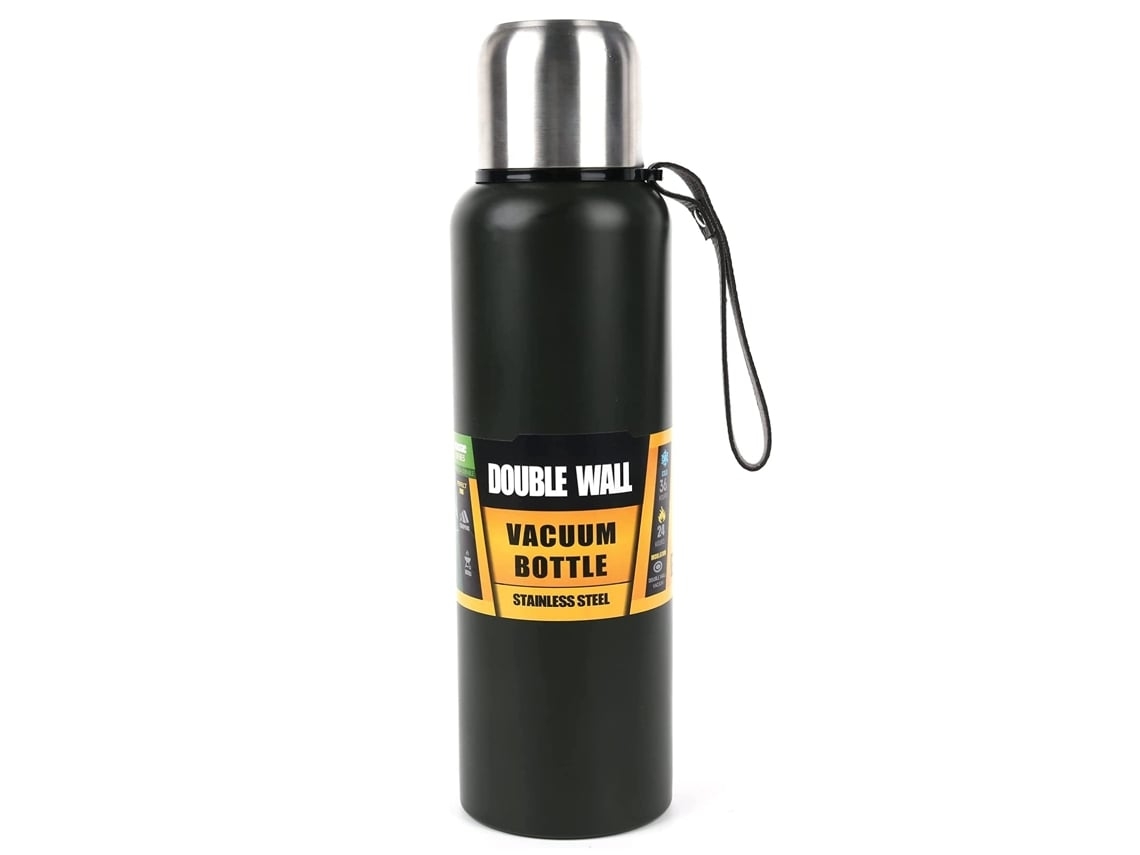 Botella térmica con aislamiento al vacío de 1000 ml, sin BPA, de acero inoxidable 18/8, color negro Gusshious