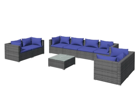 Conjunto 9 de muebles de jardín VIDAXL y cojines ratán sintético gris