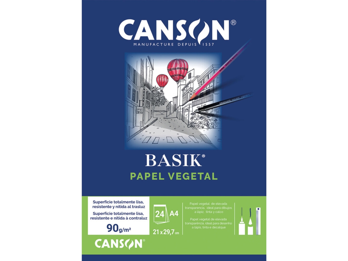 Bloc de papel vegetal Basik®, A4, 95 g/m², 24 hojas Canson