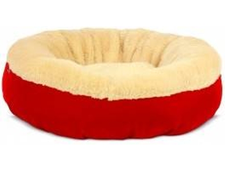 Cama Redonda para Perros y Gatos GAUTY Tela Impermeable y pelo (Beige y Rojo - 57 cm)