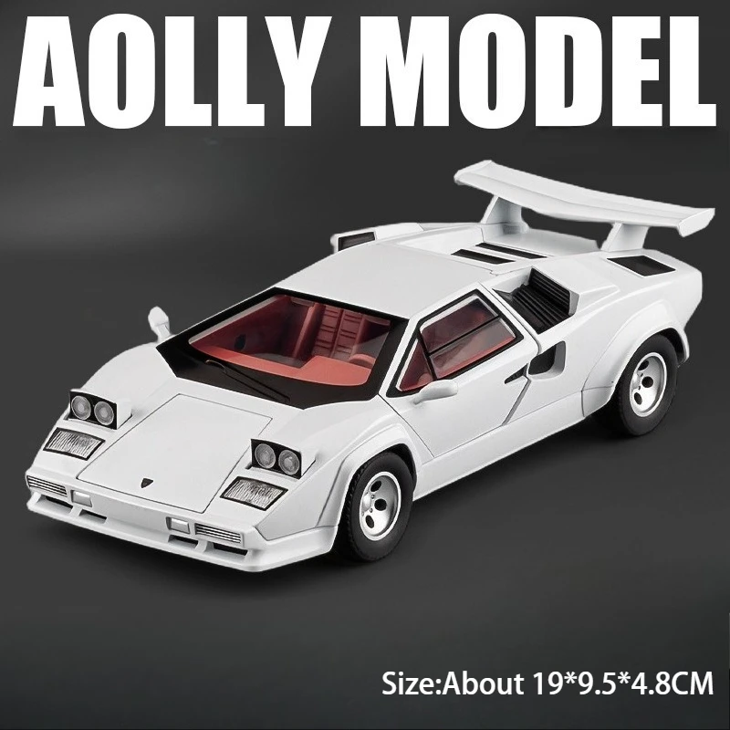 (LP500S Blanco) 1:24 - Efectos de sonido y luz - Carrocería de aleación - Neumáticos de goma - Supercoche en miniatura - Adorno