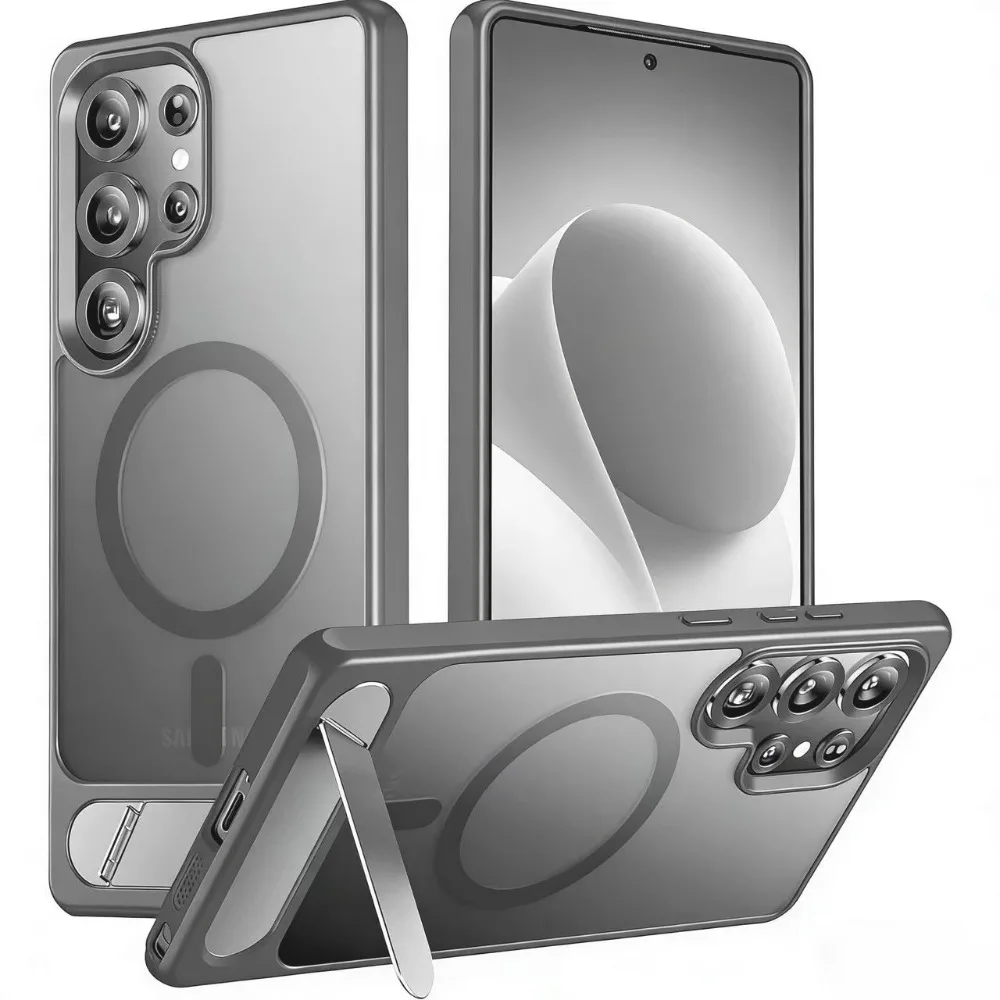 (gris, Galaxy S26) Funda Para Teléfono Resistente A Los Golpes, Mate Y Agradable Al Tacto, Con Elegante Soporte Magnético Plegable.