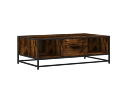 Mesa de centro con compartimento abierto y cajón, diseño moderno y contemporáneo, 100 x 57 x 35 cm, madera industrializada marrón y metal, Dec038349, Décoshop26