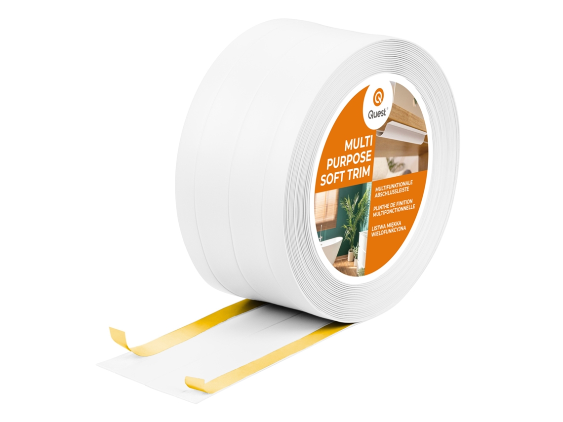Zócalo de PVC W3 4 en 1, 1 x 120 mm, 10 m, autoadhesivo, para cubrir suelos y paredes, flexible, color Bianco Quest